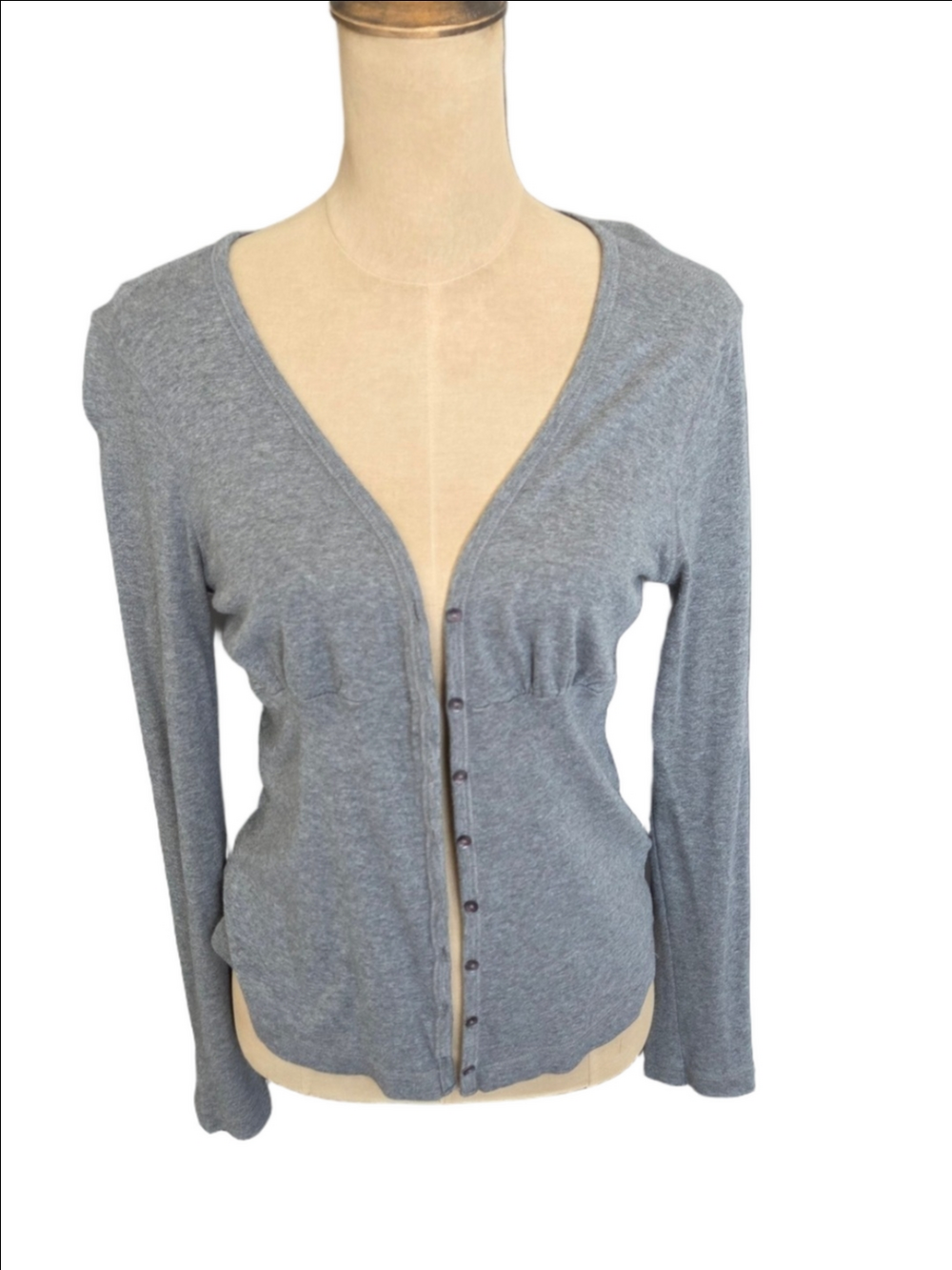 JACOB Soft Gray Fitted Button Down Cardigan 90s Chic Layering Sweater